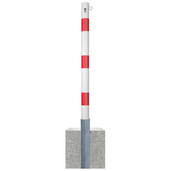 Wit-rode uitneembare parkeerpaal Ø60 mm met cilinderslot, 1 kettingoog en betonnen voet.