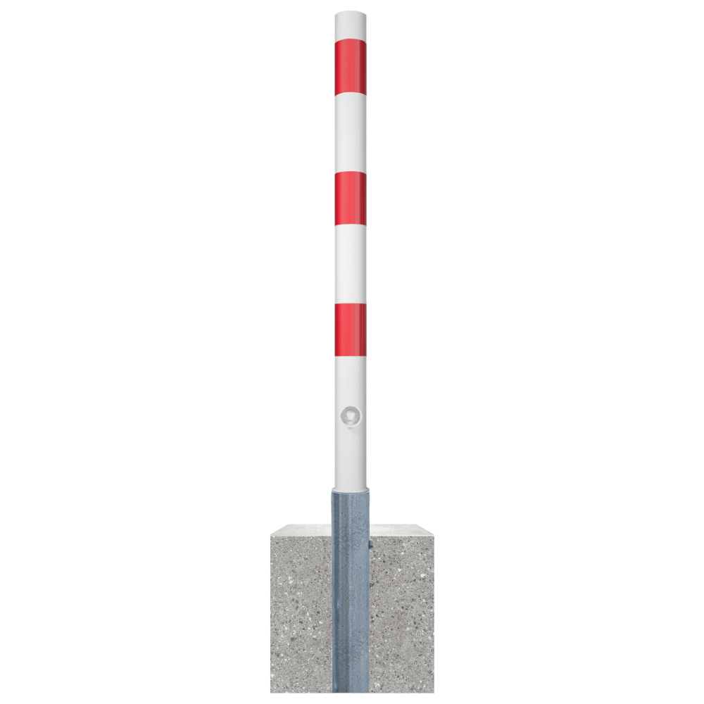 Uitneembare parkeerpaal Ø60 mm met betonvoet | Wit-rood of verzinkt