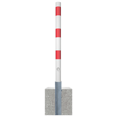 Wit-rode uitneembare parkeerpaal Ø60 mm met driekantslot en betonvoet.