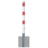 Wit-rode uitneembare parkeerpaal Ø60 mm met betonvoet, driekantslot en 1 kettingoog.