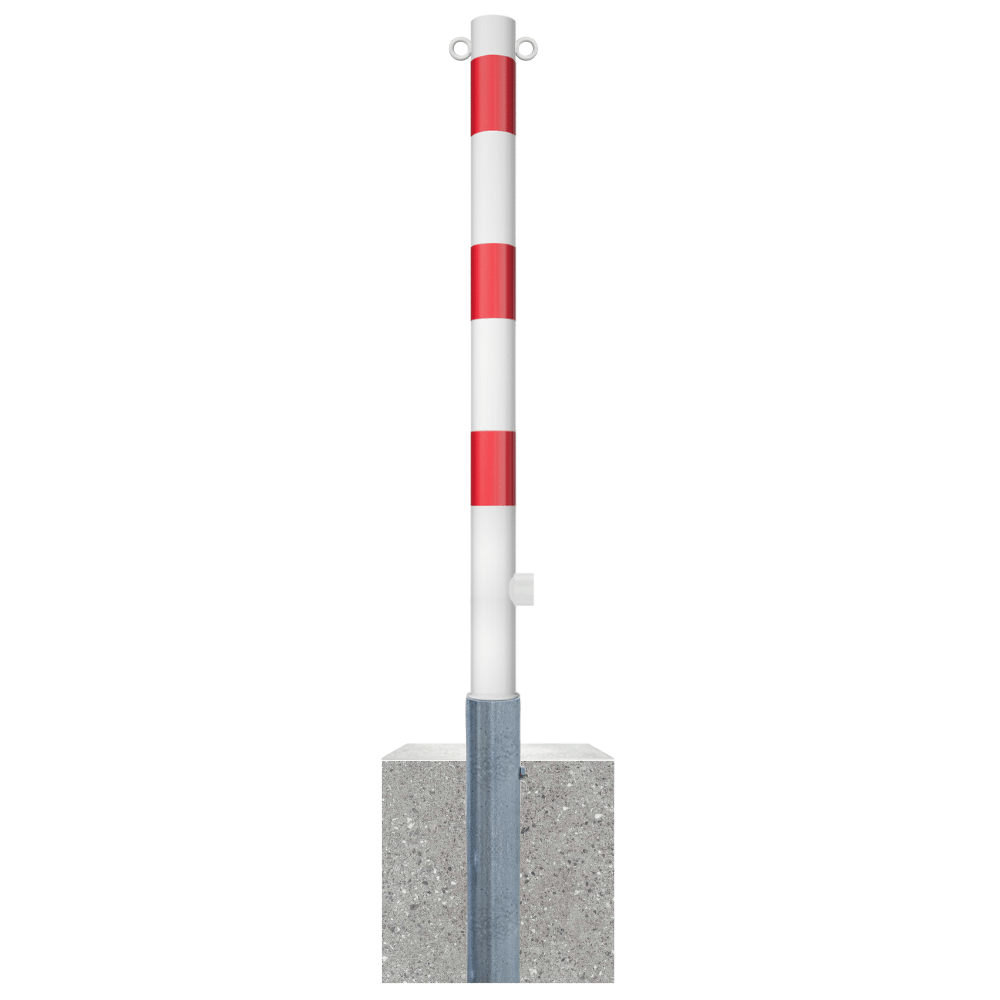 Uitneembare parkeerpaal Ø60 mm met betonvoet | Wit-rood of verzinkt