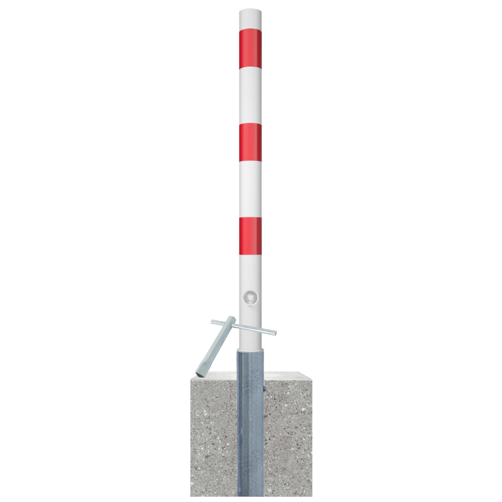 Uitneembare parkeerpaal Ø60 mm met betonvoet | Wit-rood of verzinkt