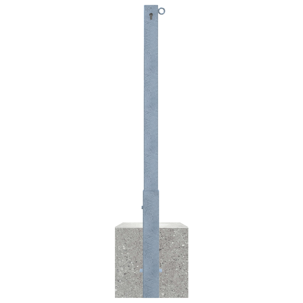 Uitneembare parkeerpaal 70x70 mm met betonvoet | Wit-rood of verzinkt