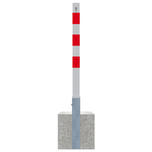 Wit-rode uitneembare parkeerpaal 70x70 mm met cilinderslot en betonvoet.