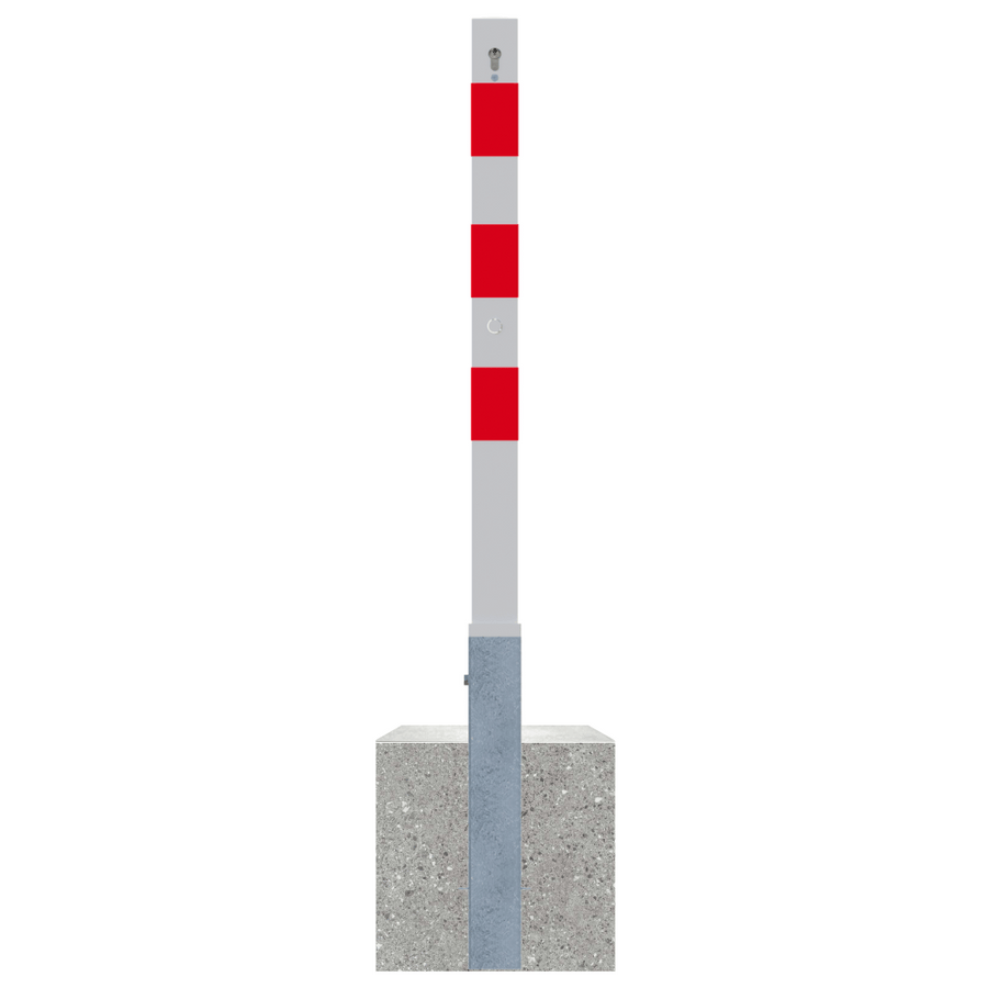 Uitneembare parkeerpaal 70x70 mm met betonvoet | Wit-rood of verzinkt