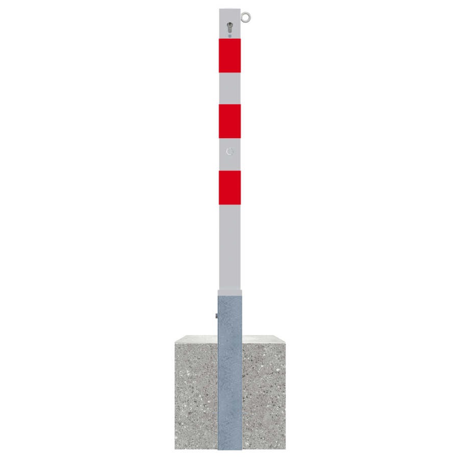 Uitneembare parkeerpaal 70x70 mm met betonvoet | Wit-rood of verzinkt