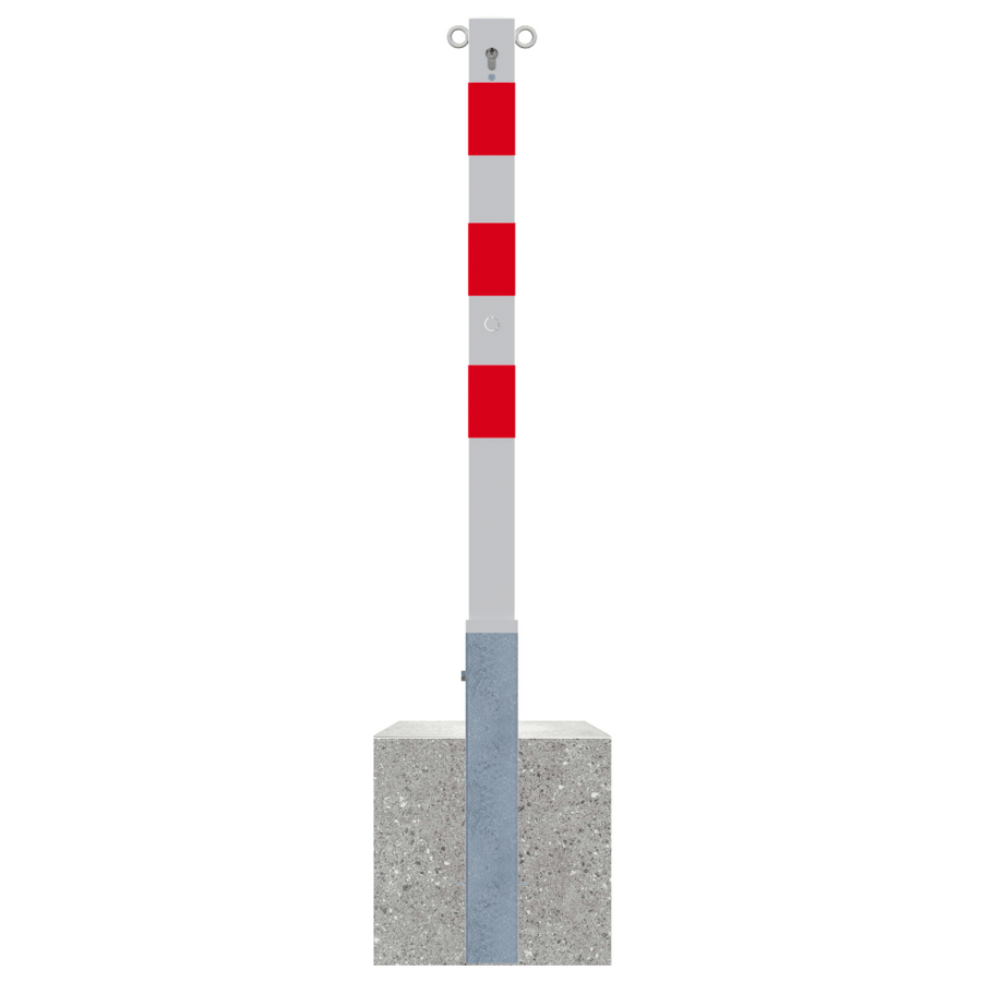 Uitneembare parkeerpaal 70x70 mm met betonvoet | Wit-rood of verzinkt
