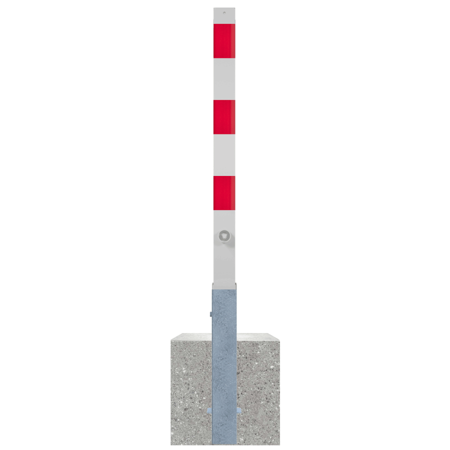 Uitneembare parkeerpaal 70x70 mm met betonvoet | Wit-rood of verzinkt