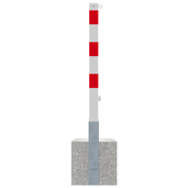 Wit-rode uitneembare parkeerpaal 70x70 mm met betonvoet en kettingoog.