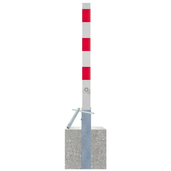 Uitneembare parkeerpaal, wit-rood gestreept, 70x70 mm, met betonvoet en sleutel.