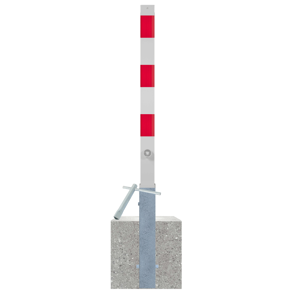 Uitneembare parkeerpaal 70x70 mm met betonvoet | Wit-rood of verzinkt