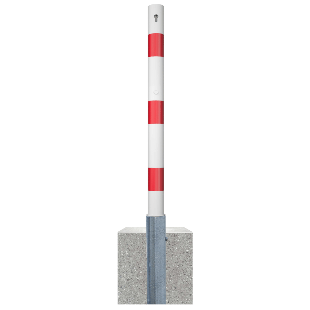 Uitneembare parkeerpaal Ø76 mm met betonvoet | Wit-rood of verzinkt