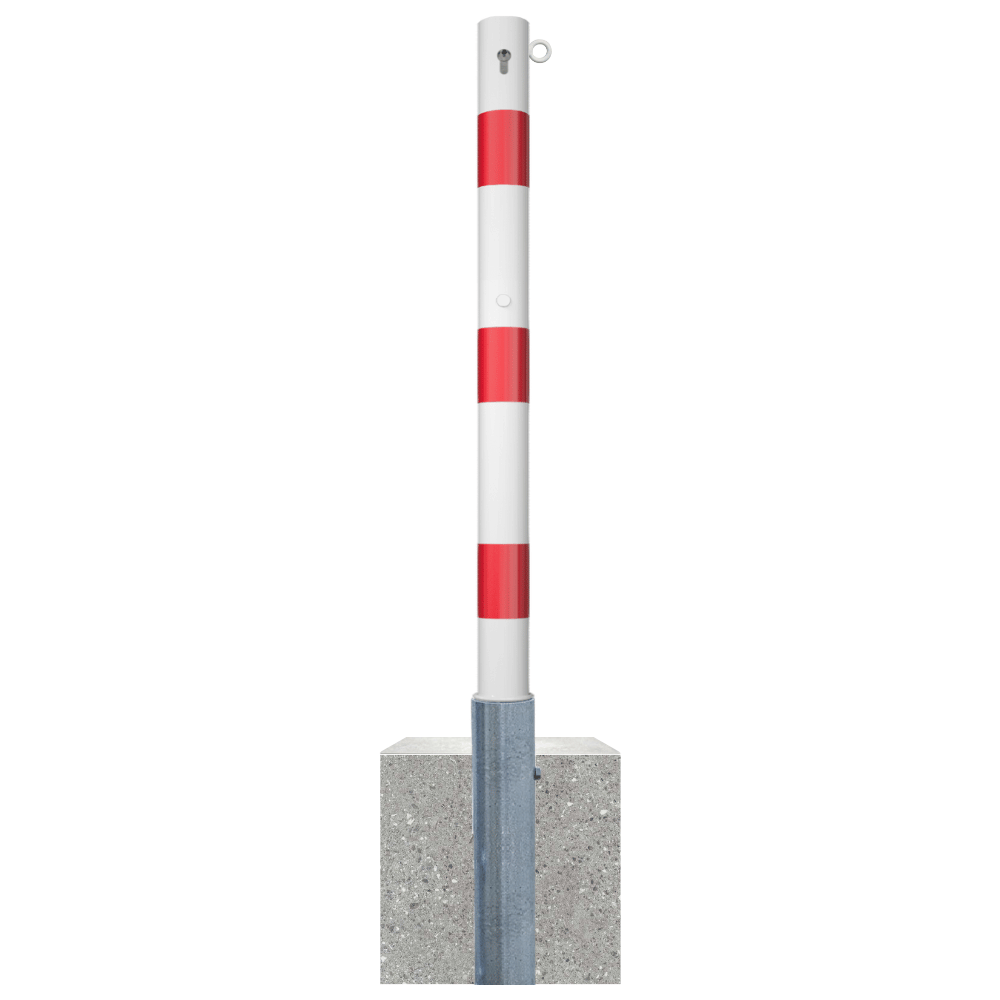 Uitneembare parkeerpaal Ø76 mm met betonvoet | Wit-rood of verzinkt
