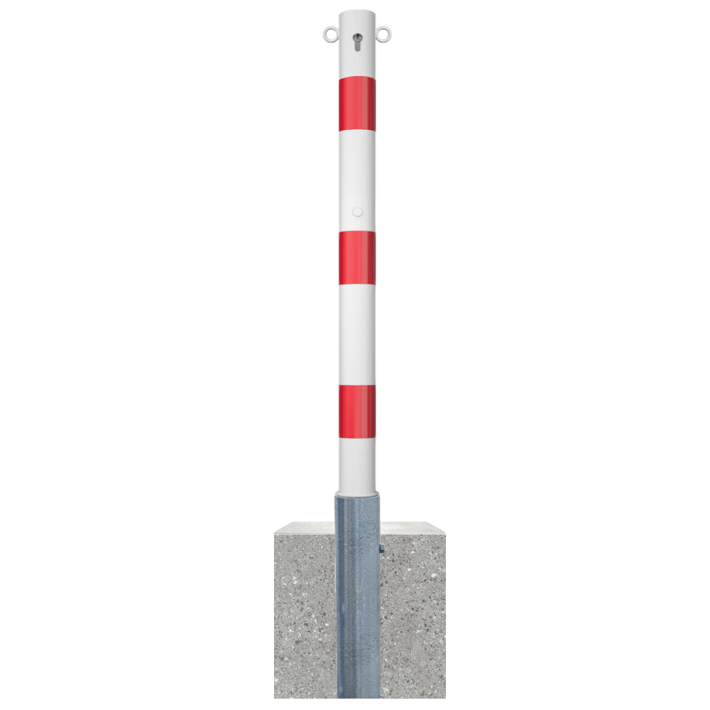 Uitneembare parkeerpaal Ø76 mm met betonvoet | Wit-rood of verzinkt