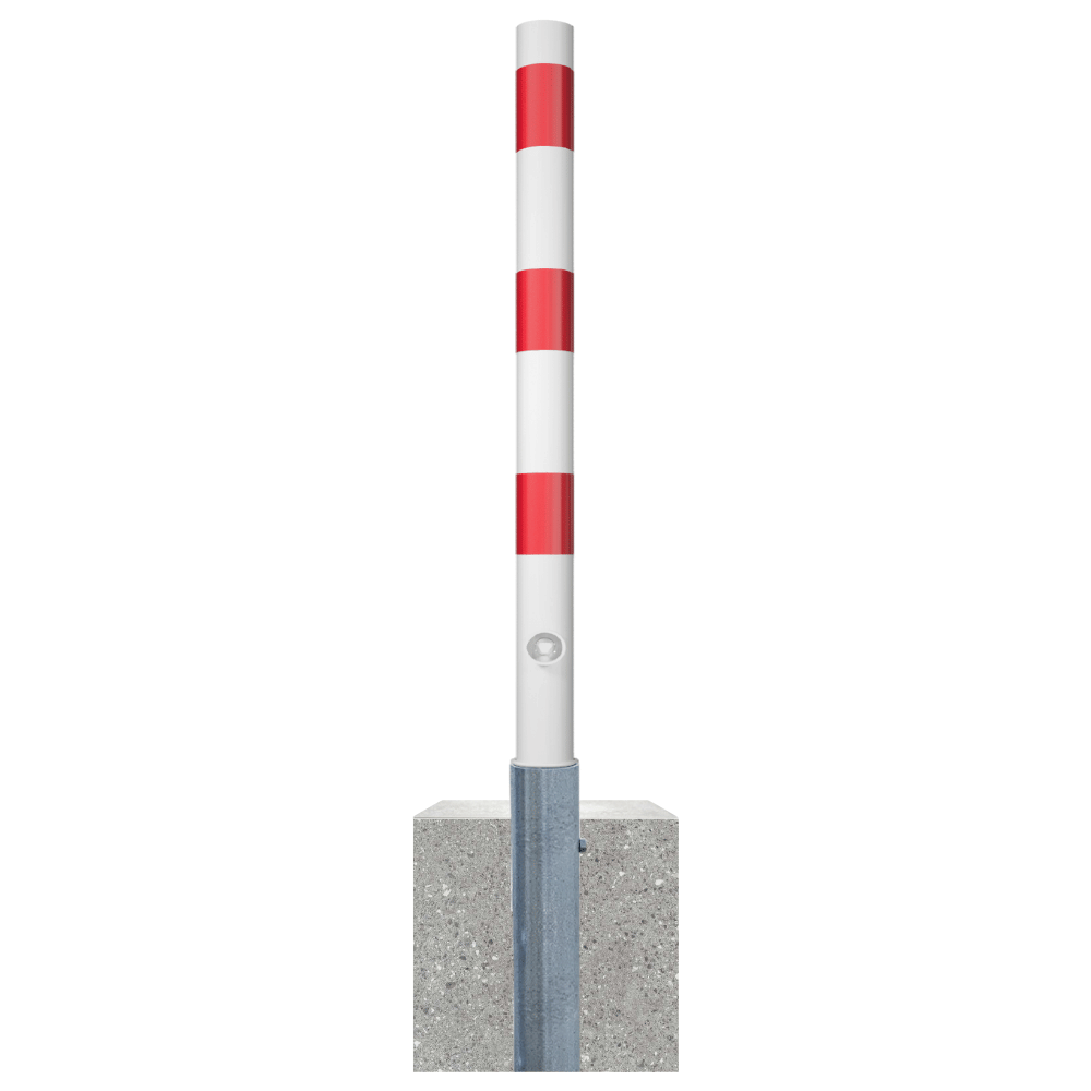 Uitneembare parkeerpaal Ø76 mm met betonvoet | Wit-rood of verzinkt