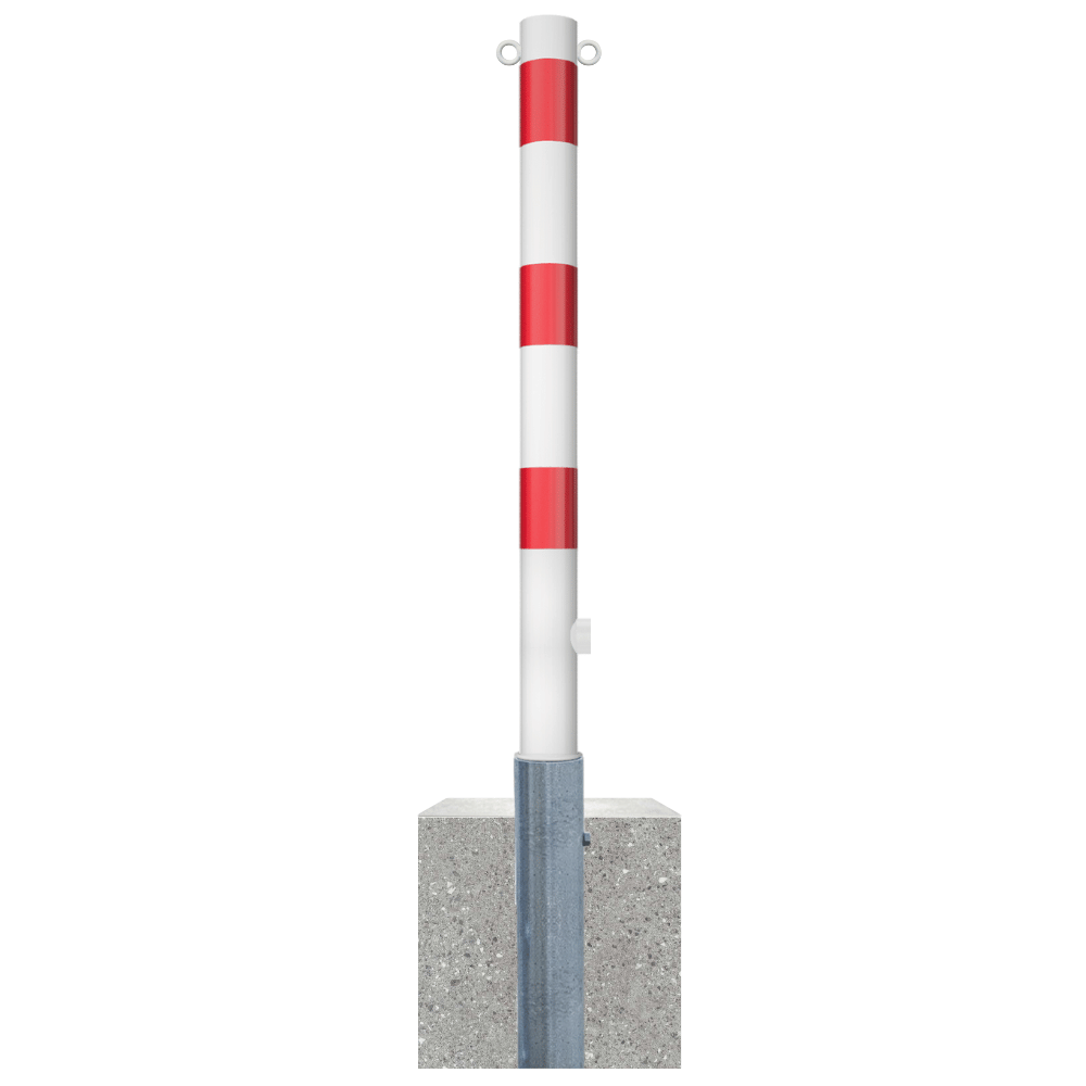 Uitneembare parkeerpaal Ø76 mm met betonvoet | Wit-rood of verzinkt