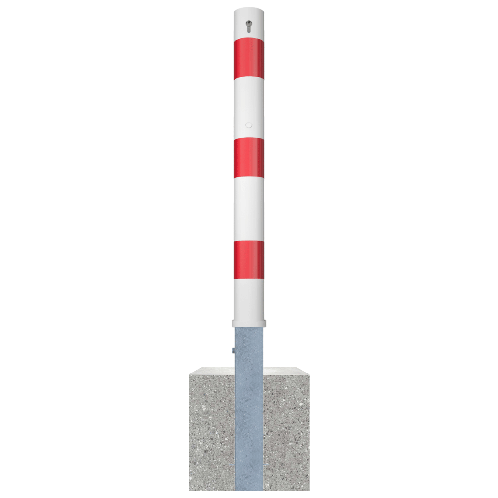 Uitneembare parkeerpaal Ø89 mm met betonvoet | Wit-rood of verzinkt