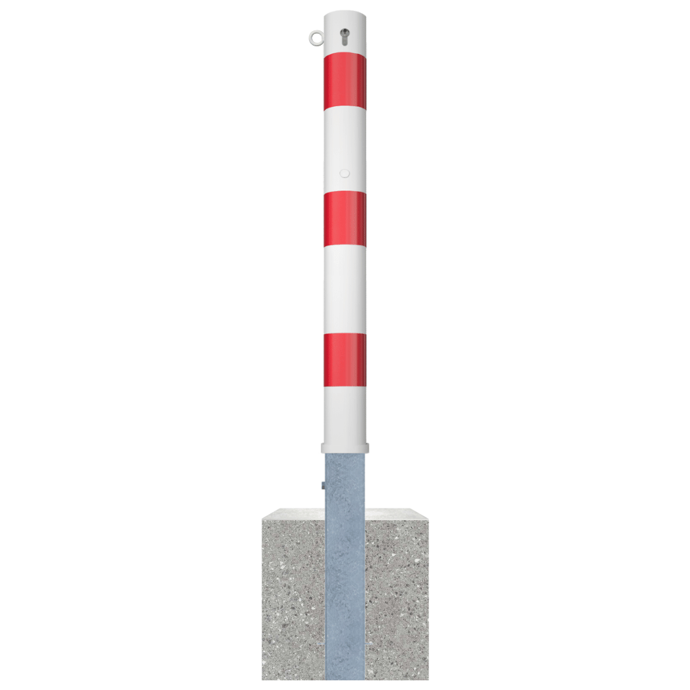 Uitneembare parkeerpaal Ø89 mm met betonvoet | Wit-rood of verzinkt