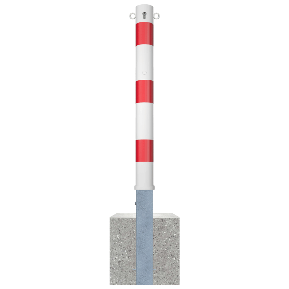 Uitneembare parkeerpaal Ø89 mm met betonvoet | Wit-rood of verzinkt