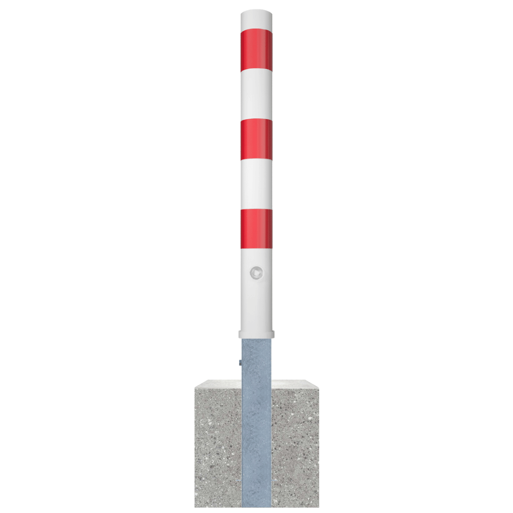 Uitneembare parkeerpaal Ø89 mm met betonvoet | Wit-rood of verzinkt