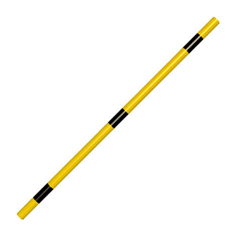 Gele en zwart gestreepte veiligheidsrailing Ø48 mm, schuin geplaatst op een witte achtergrond.