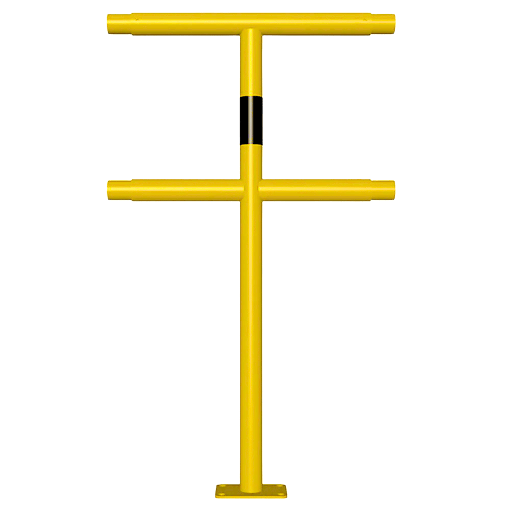 Veiligheidsrailing Ø48 mm | Geel-zwart | Op voetplaat | Modulair systeem