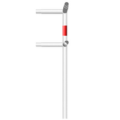 Witte Ø48 mm veiligheidsrailing hoekstaander met rood accent, modulair systeem.