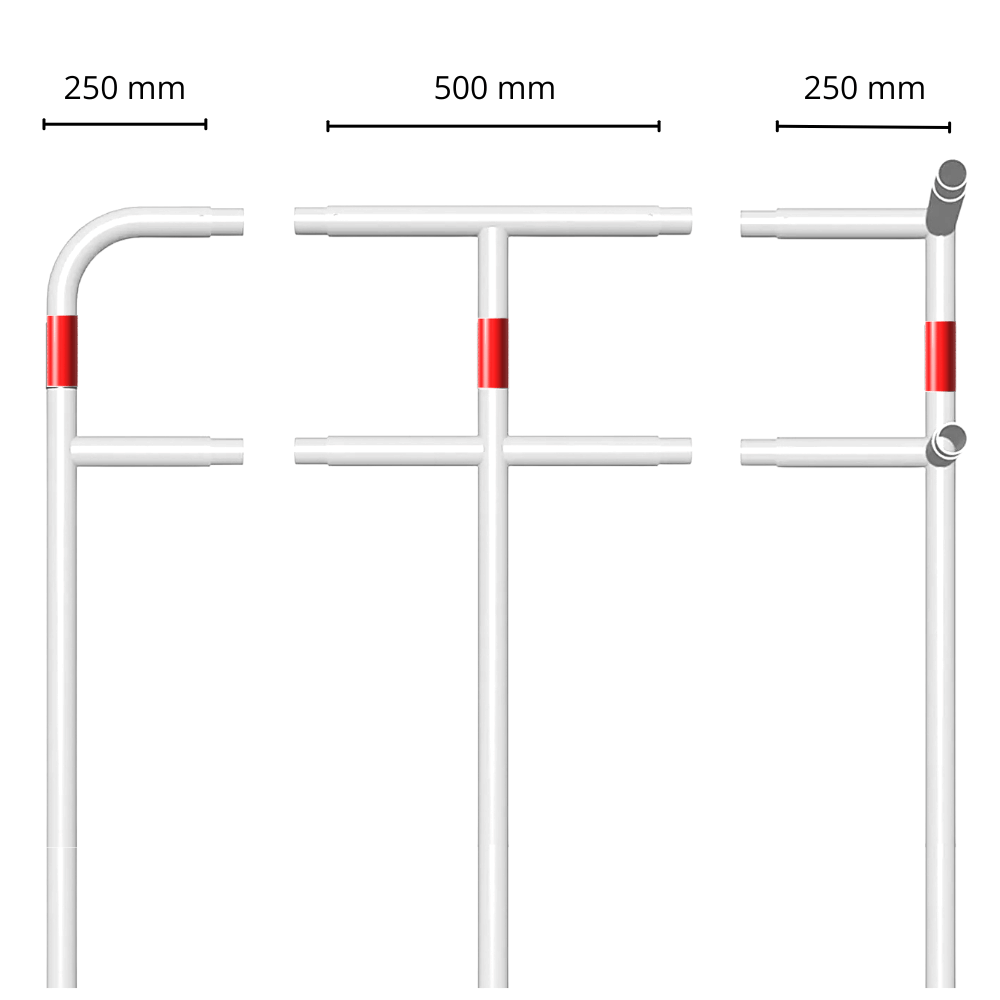 Veiligheidsrailing Ø48 mm | Wit-rood | Voor betonverankering | Modulair systeem