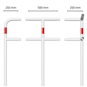 Modulair wit-rood veiligheidsrailing systeem Ø48 mm voor betonverankering.