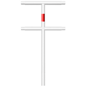 Witte Ø48 mm tussenstaander voor veiligheidsrailing, met rood accent en modulaire T-verbindingen.