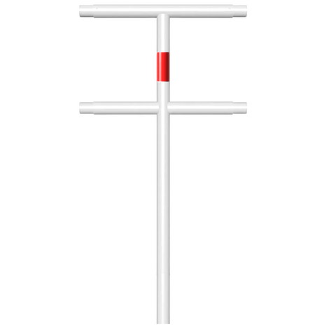 Witte Ø48 mm tussenstaander voor veiligheidsrailing, met rood accent en modulaire T-verbindingen.