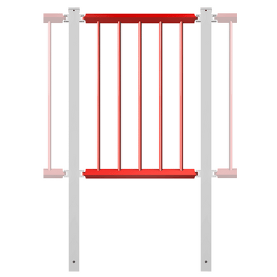 Rode panelen voor veiligheidsrailing, 60x60 mm, met verticale spijlen en grijze bevestigingspalen.