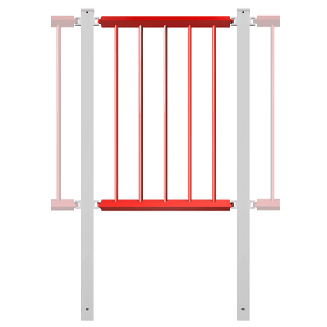 Rode panelen voor veiligheidsrailing, 60x60 mm, met verticale spijlen en grijze bevestigingspalen.