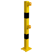 Gele en zwarte stalen veiligheidsrailing eindstaander, 70x70 mm, met montagebeugels.