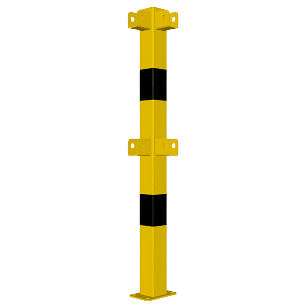 Veiligheidsrailing 70x70 mm | Geel-zwart | Op voetplaat | Modulair systeem