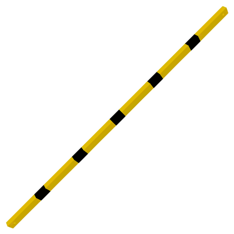 Gele en zwarte ligger van 70x70 mm voor veiligheidsrailing, 2300 mm lang.