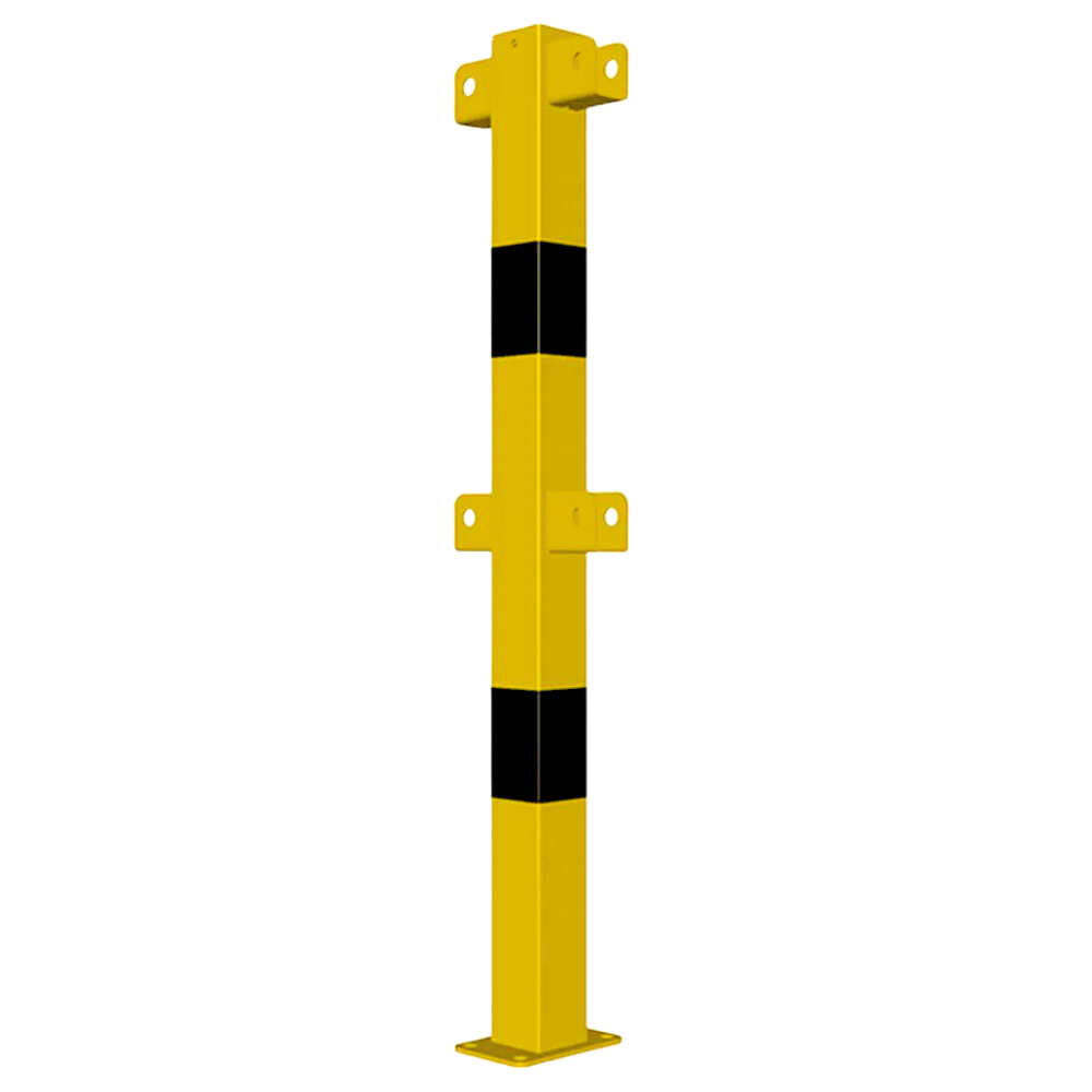 Veiligheidsrailing 70x70 mm | Geel-zwart | Op voetplaat | Modulair systeem
