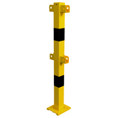 Gele en zwarte 70x70 mm stalen tussenstaander voor modulair veiligheidsrailsysteem.