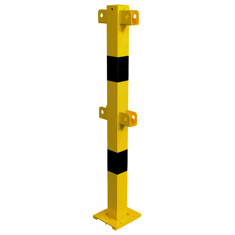 Gele en zwarte 70x70 mm stalen tussenstaander voor modulair veiligheidsrailsysteem.