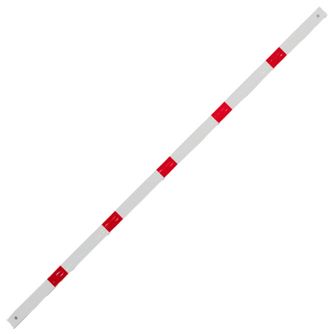 Witte ligger voor veiligheidsrailing, 70x70 mm, met rode reflecterende banden, 2300 mm lang.