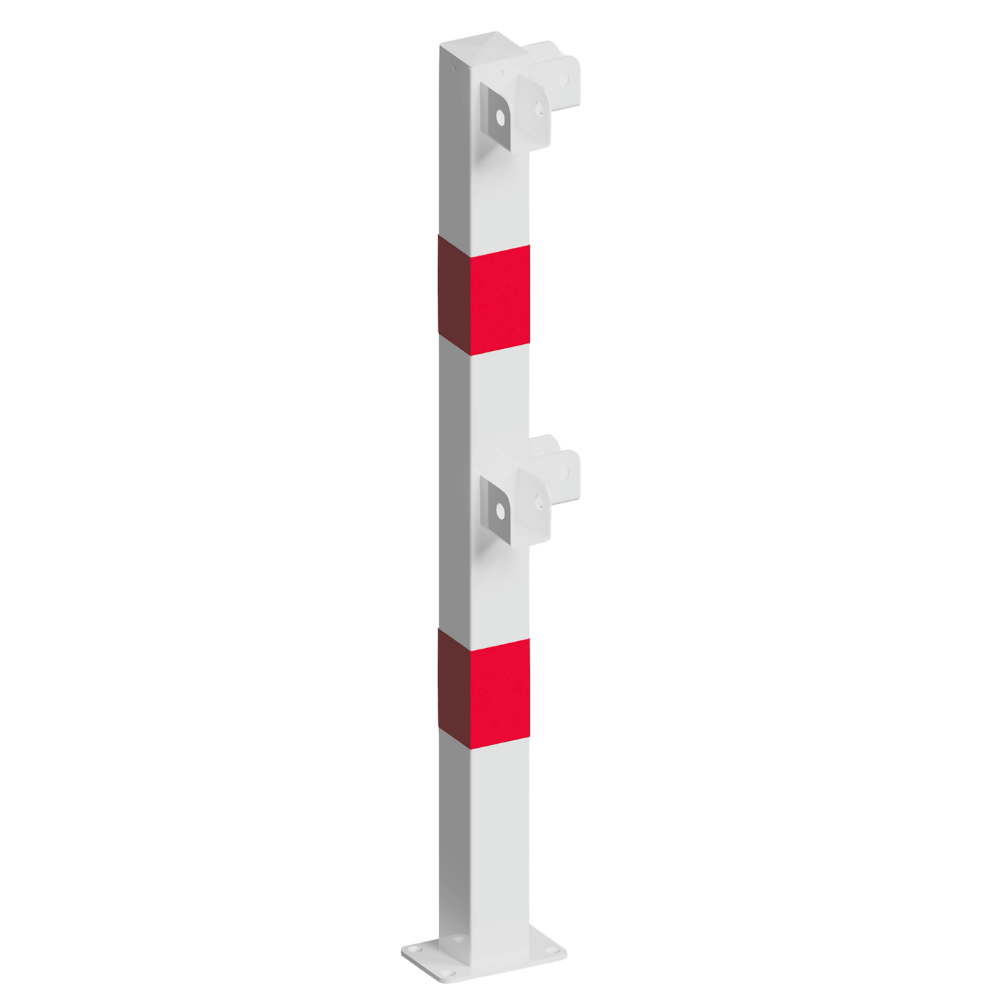 Veiligheidsrailing 70x70 mm | Wit-rood | Op voetplaat | Modulair systeem