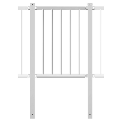 Witte panelen voor veiligheidsrailing, 60x60 mm, met verticale spijlen en montagebeugels.