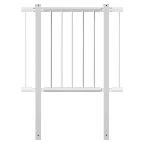 Witte panelen voor veiligheidsrailing, 60x60 mm, met verticale spijlen en montagebeugels.