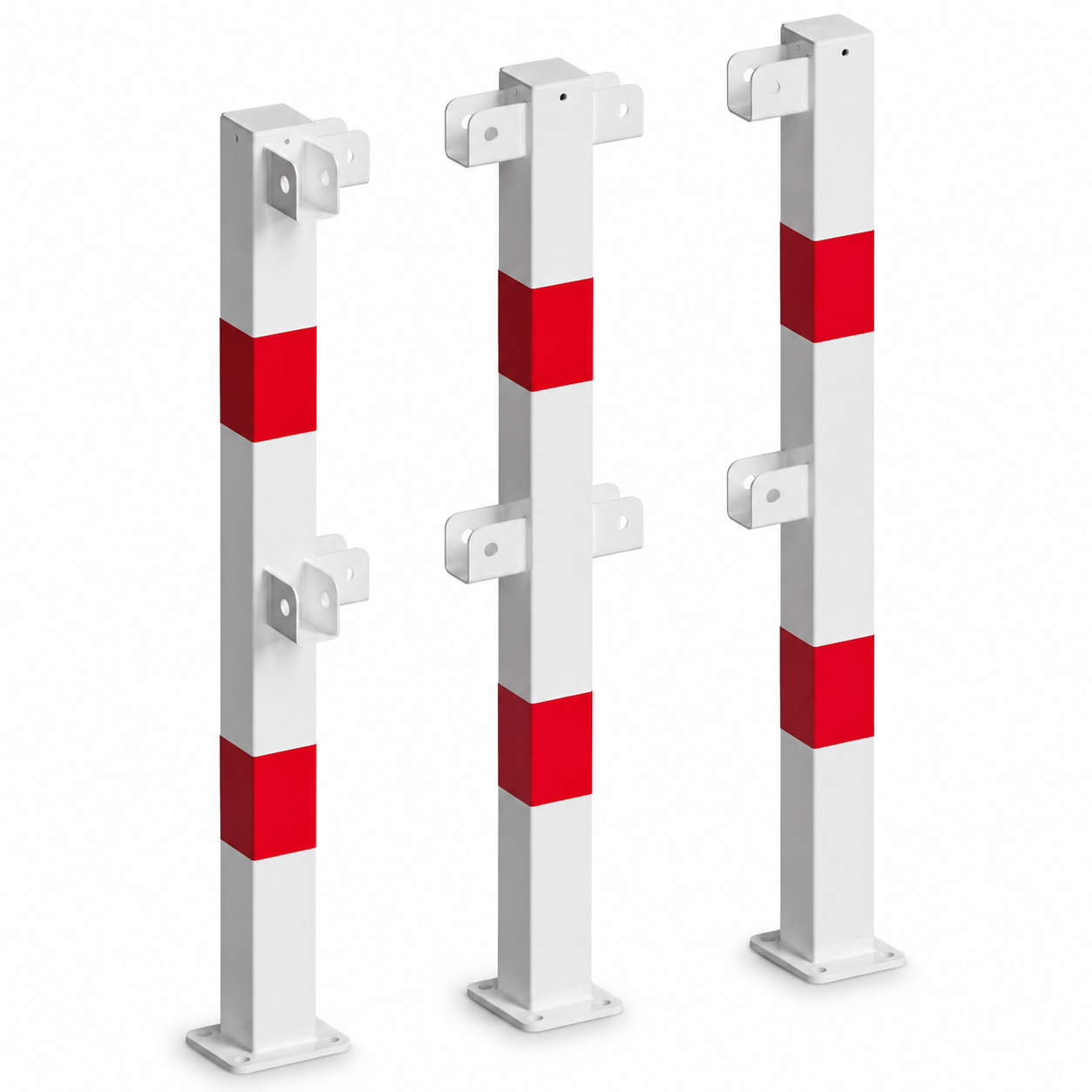 Veiligheidsrailing 70x70 mm in wit-rood met voetplaat modulair systeem