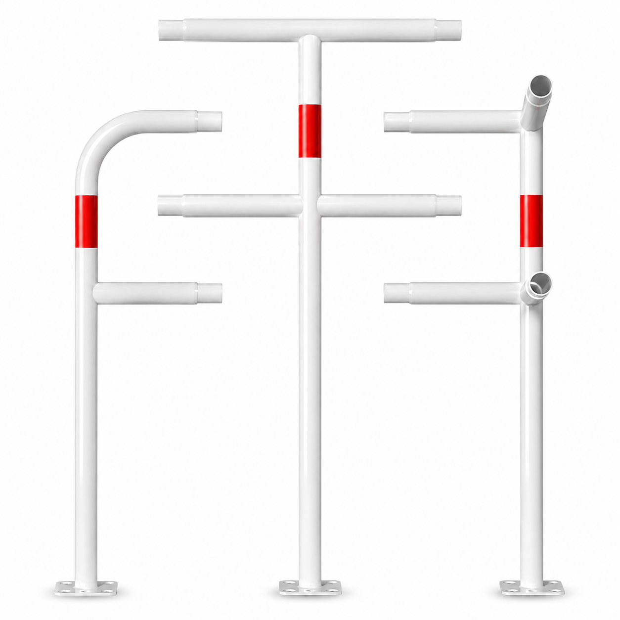 Veiligheidsrailing Ø48 mm in wit-rood voor verankering in beton modulair systeem