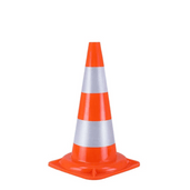 Oranje verkeerskegel 50 cm met 2 witte reflecterende banen, klasse 1.