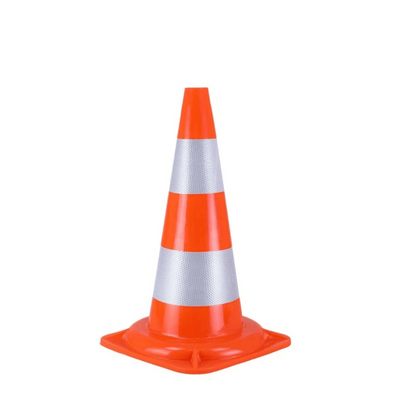 Oranje verkeerskegel 50 cm met 2 witte reflecterende banen, klasse 1.