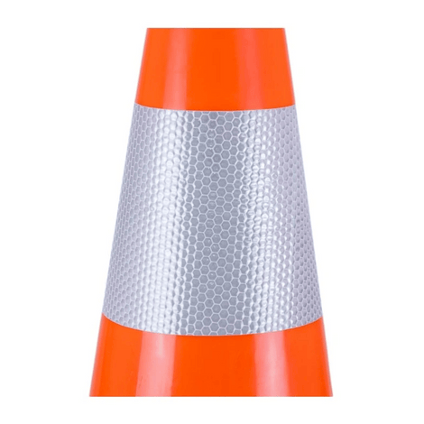 Oranje verkeerskegel 50 cm met twee witte reflecterende banen, klasse 1.