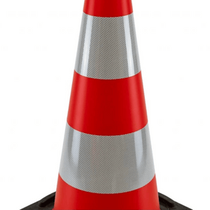 Verkeerskegel 50 cm met verzwaarde voet | 2 banen reflectie wit klasse 2