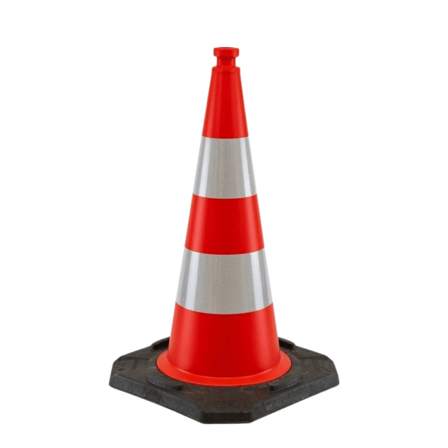 Verkeerskegel 75 cm met verzwaarde voet | 2 banen reflectie wit klasse 2